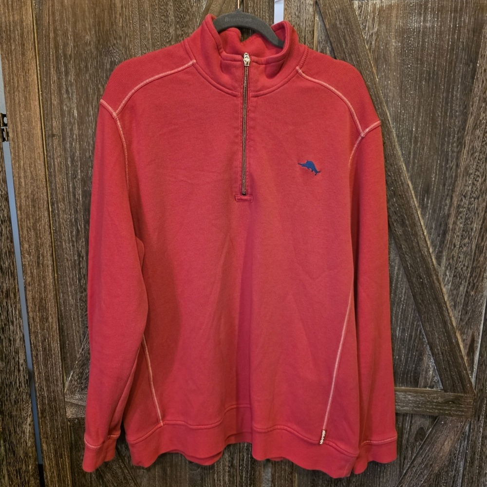 Tommy Bahama Sweatshirt Men's Size XL Dark Pink Relax 1/4 Zip Pullover Cotton